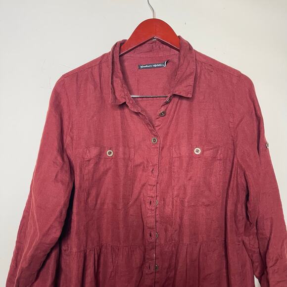 Gudrun Sjoden burgundy 100% linen button front mini dress sz M - Picture 8 of 8